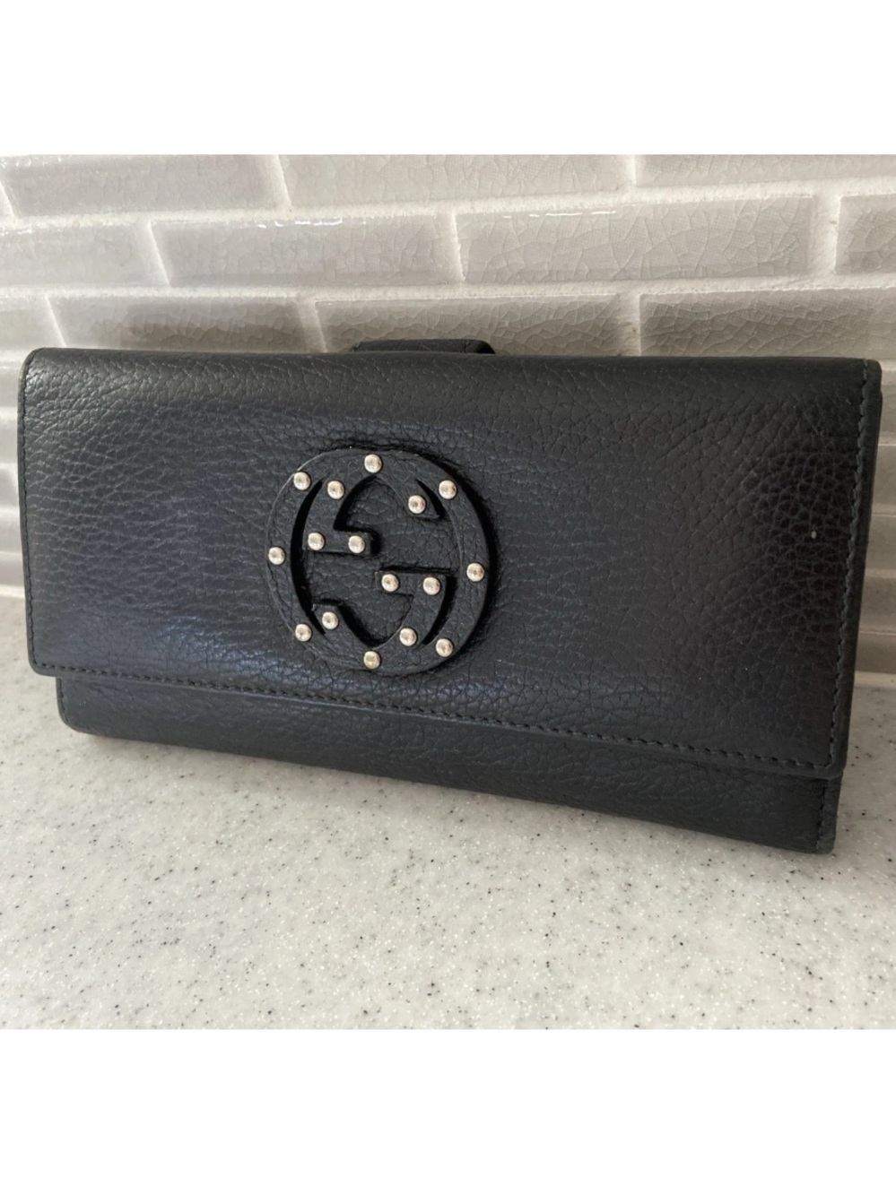 Gucci authentic Black studded interlocking GG calf leather Wallet